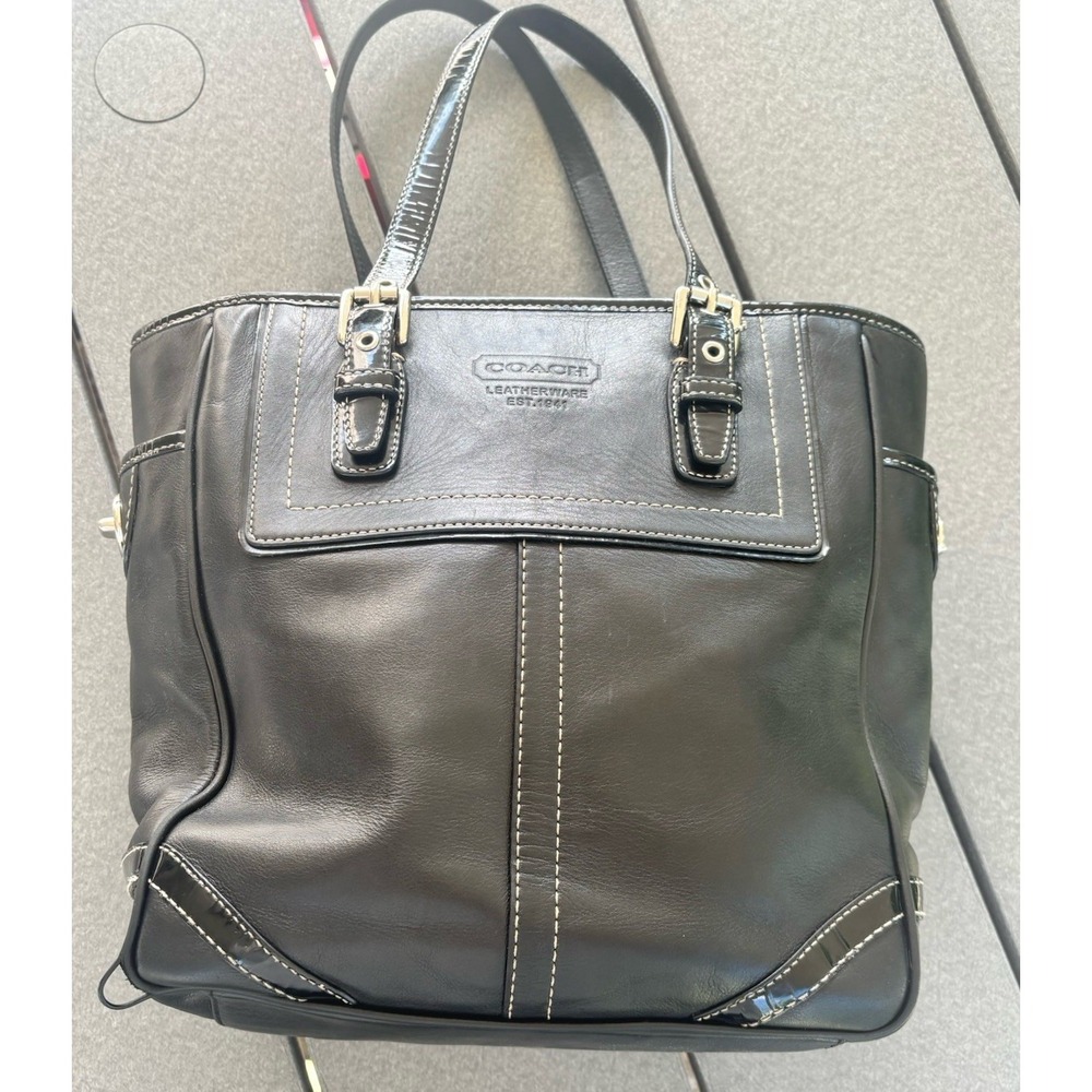 Coach Vintage Hampton Legacy F10412 Black Leather Tote Shoulder Bag Purse - Picture 2 of 7